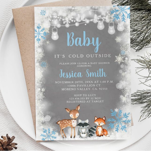 Invitación Winter Blue Woodland Boy Baby Shower (Subido por el creador)