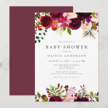 Winter Bohemian Burgundy Floral Baby Shower