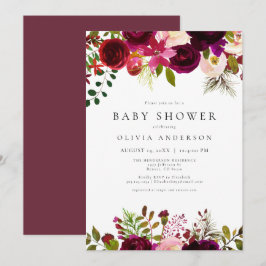 Invitación Winter Bohemian Burgundy Floral Baby Shower