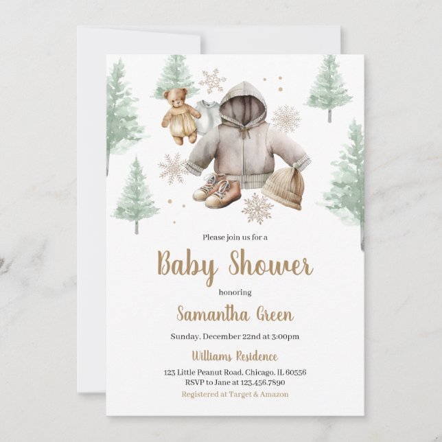 Invitación Winter Boho Baby Clothes Baby Shower (Anverso)