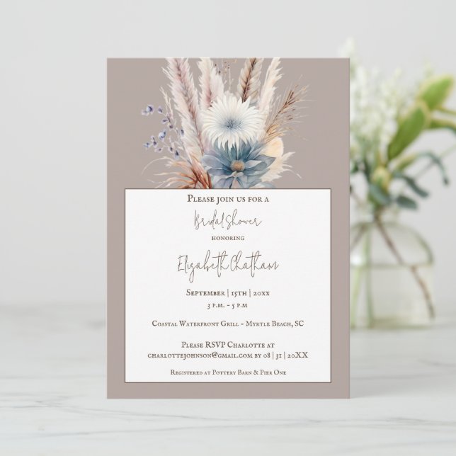 Invitación Winter Boho Floral Bridal Shower | Beige (Anverso de pie)