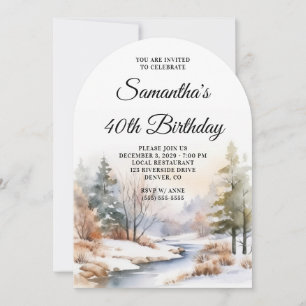 Invitación Winter Boho Forest Watercolor Foto 40 cumpleaños