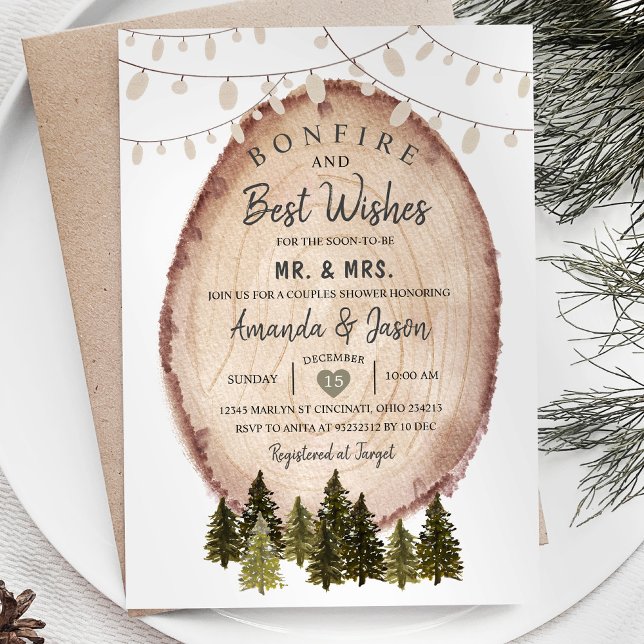Invitación Winter BONFIRE Mejor Deseos Pareja Ducha Woodland (Subido por el creador)