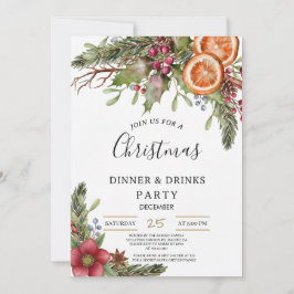 Invitación Winter Botanical Christmas Invite | Rustic Dinner 