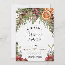 Invitación Winter Botanical Christmas Invite | Rustic Dinner 
