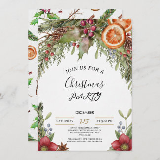 Invitación Winter Botanical Christmas Invite | Rustic Dinner 