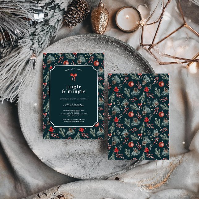Invitación Winter Botanicals Coquette Bow | Christmas Party (Subido por el creador)