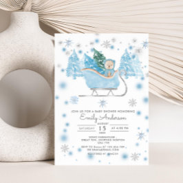 Invitación Winter Boy Woodland Bear Baby Shower