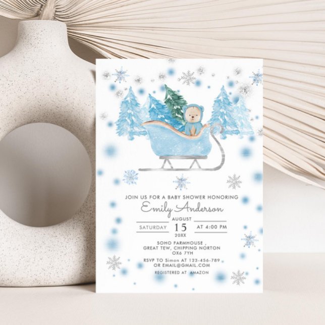 Invitación Winter Boy Woodland Bear Baby Shower (Subido por el creador)
