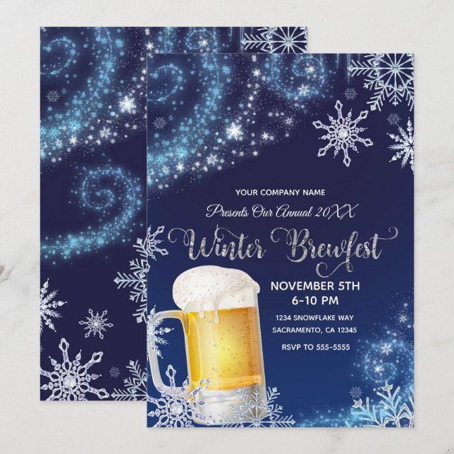 Invitación Winter Brew-Fest Beer Fiesta Wonderland Blue White (Anverso / Reverso)