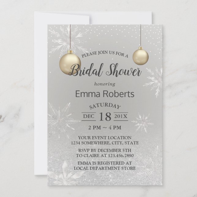 Invitación Winter Bridal Shower Elegant Copos de nieve Plata (Anverso)