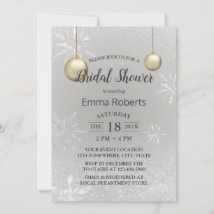 Invitación Winter Bridal Shower Elegant Copos de nieve Plata