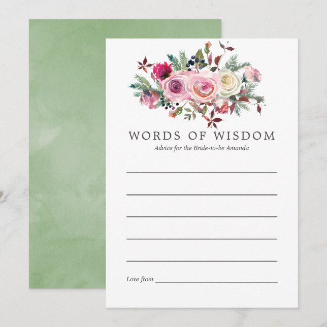 Invitación Winter Bridal Shower Floral Advice para futuras no (Anverso / Reverso)