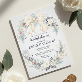 Invitación Winter Bridal Shower Invitation Cream Bow Floral