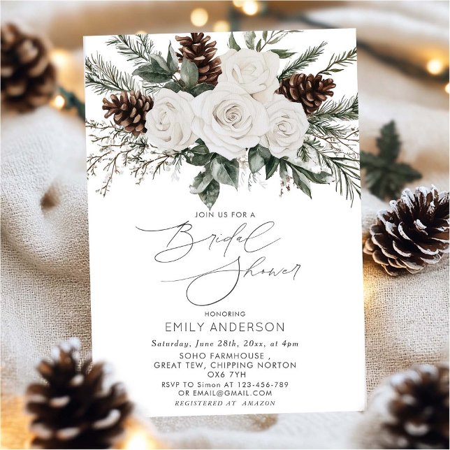 Invitación Winter Bridal Shower Pine Greenery (Subido por el creador)