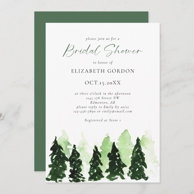 Invitación Winter Bridal Shower Rustic Pine Tree (Anverso / Reverso)