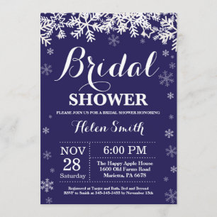 Invitación Winter Bridal Shower Snowflake Naval Azul