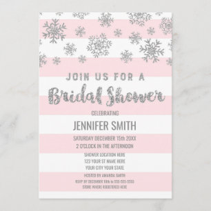 Invitación Winter Bridal Shower Stripes rosados Plata Snowfla