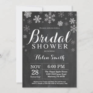 Invitación Winter Bridal Shower White Snowflake Chalkboard