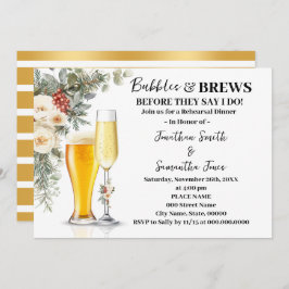 Invitación Winter Bubbles & Brews Rehearsal Dinner