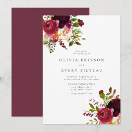 Invitación Winter Burgundy Maroon Marsala Boda Floral