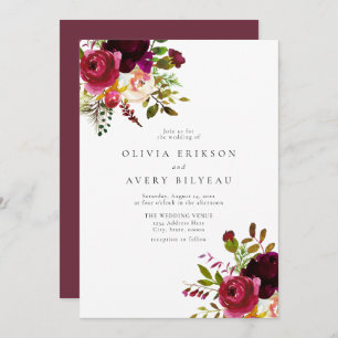 Invitación Winter Burgundy Maroon Marsala Boda Floral