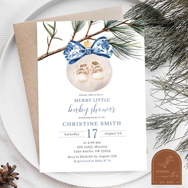 Invitación Winter Chinoiserie Merry Little Baby Shower (Subido por el creador)