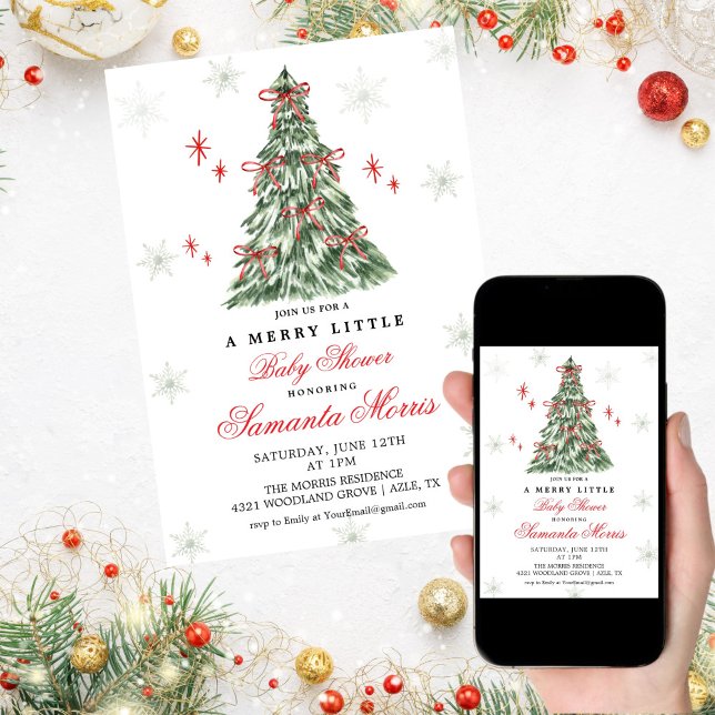 Invitación Winter Christmas Baby Shower Invitation | Red Bow  (Subido por el creador)