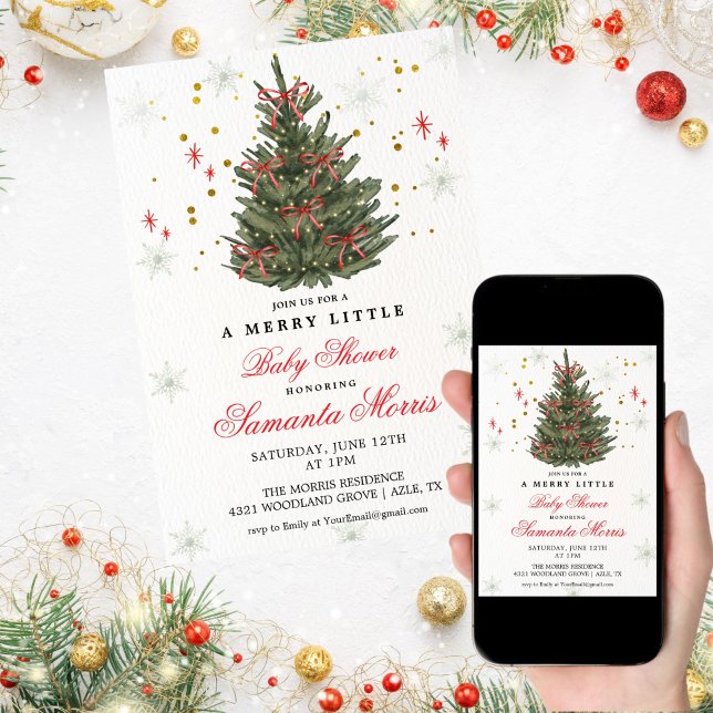 Invitación Winter Christmas Baby Shower Invitation | Red Bow  (Subido por el creador)