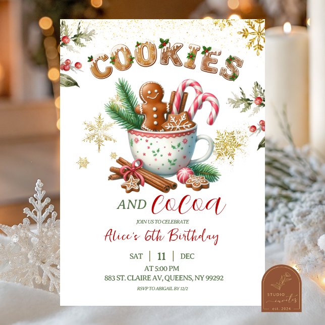 Invitación Winter Christmas Cookies and Cocoa Birthday  (Subido por el creador)