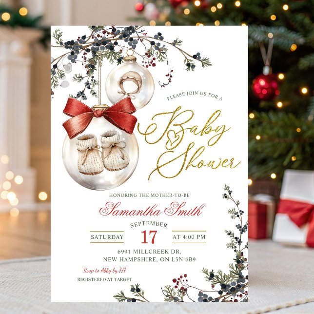Invitación Winter Christmas Minimalist Bauble Baby Shower (Subido por el creador)
