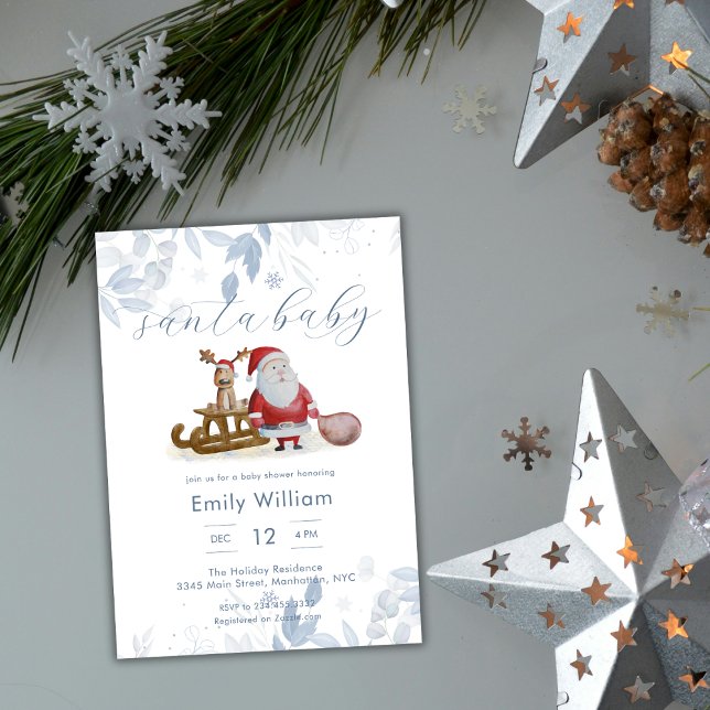 Invitación Winter Christmas Santa Baby Shower  (Winter Christmas Santa Baby Shower Invitation)