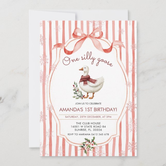 Invitación Winter Christmas Silly Goose 1st Birthday (Anverso)