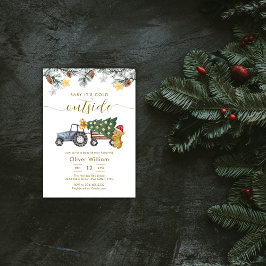 Invitación Winter Christmas Tree Tractor Bear Baby Shower