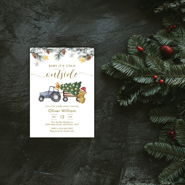 Invitación Winter Christmas Tree Tractor Bear Baby Shower (Winter Christmas Tree Tractor Bear Baby Shower Invitation)
