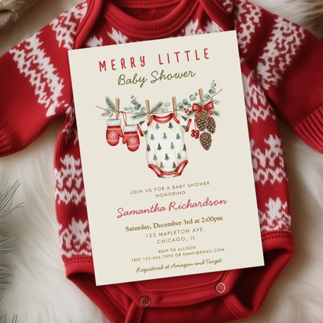 Invitación Winter Clothesline Merry little Christmas baby (Subido por el creador)