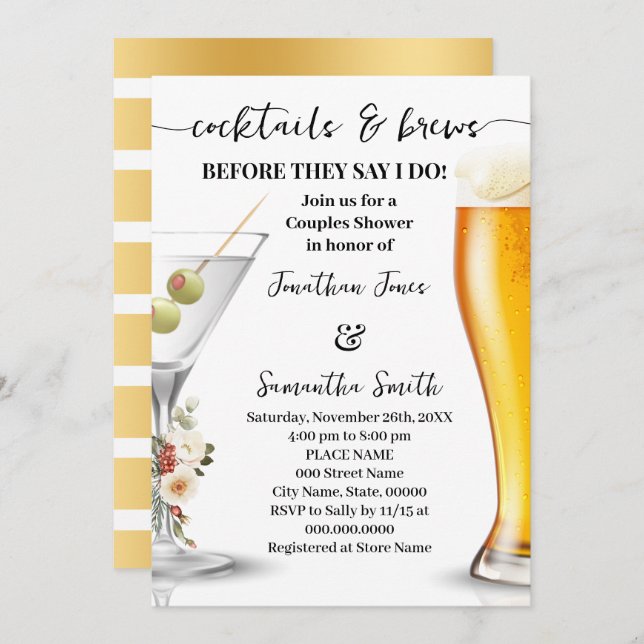 Invitación Winter Cocktail & Brews Before I do Couples Shower (Anverso / Reverso)