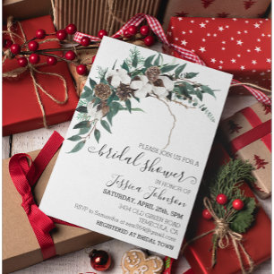 Invitación Winter Cotton Greenery Bridal Shower