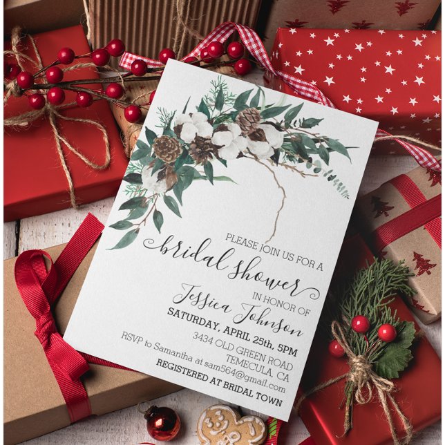 Invitación Winter Cotton Greenery Bridal Shower (Subido por el creador)