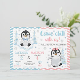 Invitación Winter Cute Penguins Joint Birthday