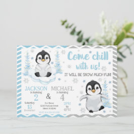 Invitación Winter Cute Penguins Joint Birthday