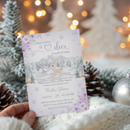 Invitación Winter Deer Purple Snowflake Baby Shower