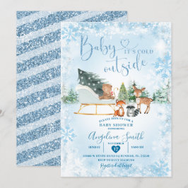 Invitación Winter Dreamy Blue Snowflake Sleigh Baby Shower