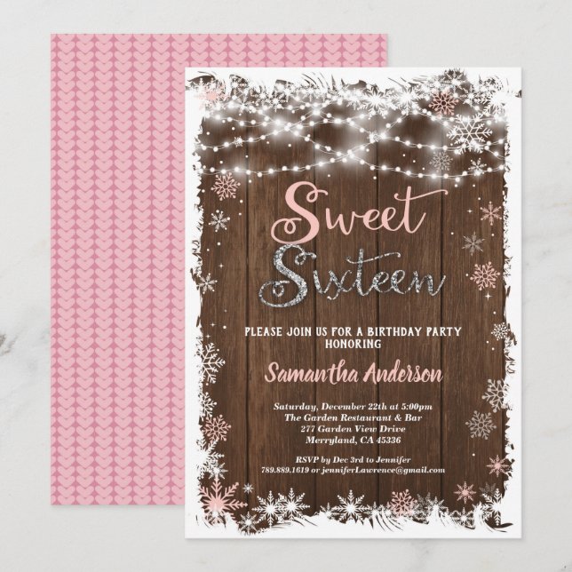 Invitación Winter dulce 16 dieciséis copos de nieve de madera (Anverso / Reverso)