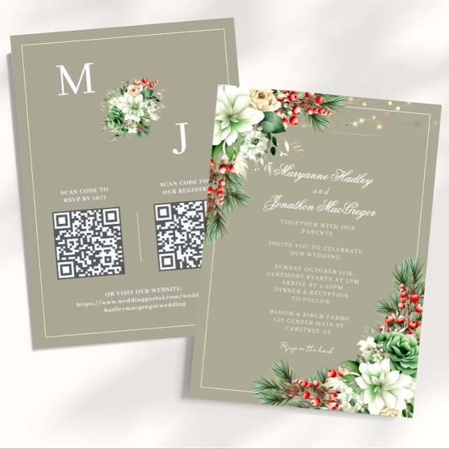 Invitación Winter Elegant Floral Script Boda (Subido por el creador)