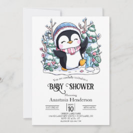 Invitación Winter Elegant Penguin Baby Shower