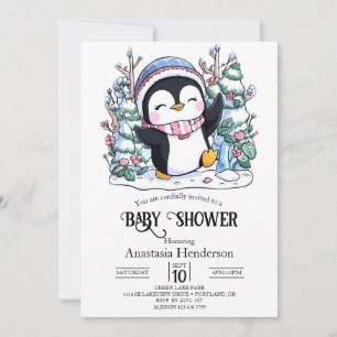 Invitación Winter Elegant Penguin Baby Shower
