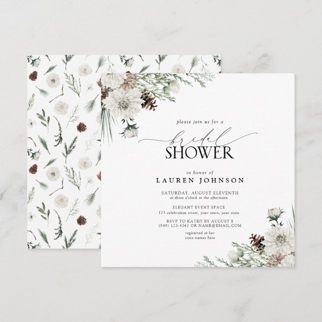 Invitación Winter Evergreen Elegant Bridal Shower (Anverso / Reverso)