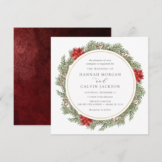 Invitación Winter Evergreen y Holly Boda (Anverso / Reverso)