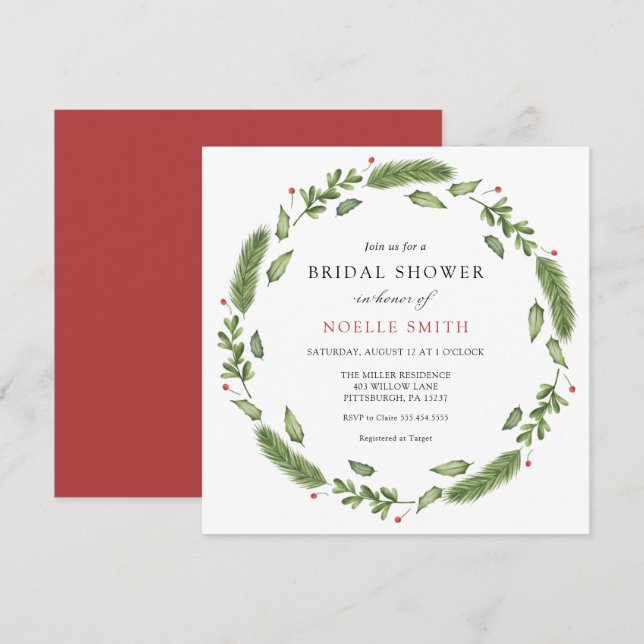 Invitación Winter Evergreen y Holly Bridal Shower (Anverso / Reverso)